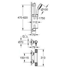 Grohe Precision Feel - Set de douche 100 avec thermostat, 3 jets, chrome 34791000