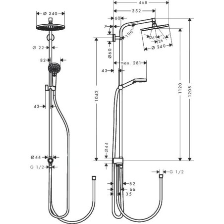 Hansgrohe Crometta - Set de douche S 240 Showerpipe pour rénovation, EcoSmart 9 l/min, chrome 27270000