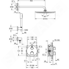 Grohe Grohtherm - Set de douche Rainshower Cosmopolitan 310 avec robinet de douche thermostatique encastré, chrom 34731000