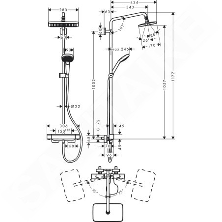 Hansgrohe Croma - Colonne de douche thermostatique Showerpipe, 1jet,EcoSmart, chrome 27660000
