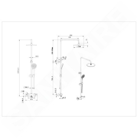kielle Oudee - Set de douche avec thermostat, 228 mm, 3 jets, chrome 20602020