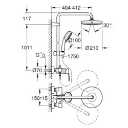 Grohe Tempesta Cosmopolitan - Système de douche 210 avec mitigeur à levier mural, chrome 26224001