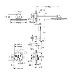 Grohe SmartControl Perfect - Set de douche avec mitigeur encastré, 310 mm, chrome 34709000