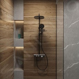 kielle Oudee - Set de douche avec thermostat, 260 mm, 3 jets noir / blanc 20602004