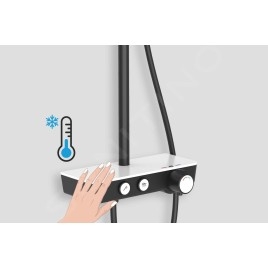 kielle Oudee - Set de douche avec thermostat, 260 mm, 3 jets noir / blanc 20602004