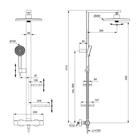 Ideal Standard ALU+ - Set de douche avec thermostat, diamètre 26 cm, 2 jets, argenté BD583SI