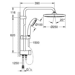 Grohe Vitalio Start - Set de douche sans robinetterie, avec inverseur manuel, noir mat 266802430