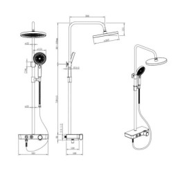 kielle Oudee - Set de douche avec thermostat, 260 mm, 3 jets, chrome / blanc / noir 20602000