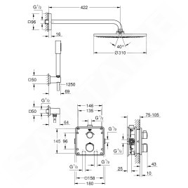 Grohe Grohtherm - Set de douche Rainshower Cosmopolitan 310 avec robinet de douche thermostatique encastré, chrom 34730000