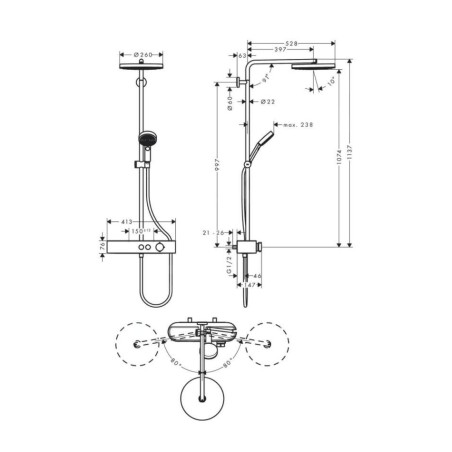 Hansgrohe Pulsify S - Set de douche 260 avec thermostat ShowerTablet Select 400, EcoSmart, 1 jet, chrome 24221000