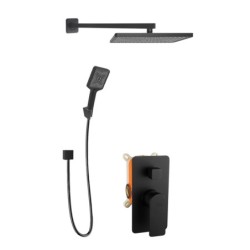 kielle Vega - Set de douche avec mitigeur encastré, 2 sorties, avec accessoires et corps d’encastrement, noir mat 20618SP34