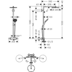 Hansgrohe Raindance Select S - Colonne de douche thermostatique Showerpipe, 3 jets, bronze brossé 27633140
