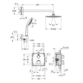 Grohe Grohtherm - Set de douche Rainshower Cosmopolitan 210 avec robinet de douche thermostatique encastré, chrom 34734000