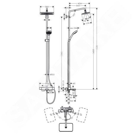 Hansgrohe Croma - Colonne de douche Showerpipe avec mitigeur thermostatique de baignoire, 1jet, chrome 27687000