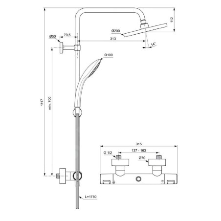 Ideal Standard CeraTherm - Set de douche T25 avec thermostat, diamètre 200 mm, 1 jet, noir A7545XG