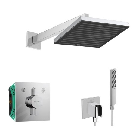 Hansgrohe - Set de douche avec mitigeur encastré, avec corps d’encastrement, 26x26 cm, chrome SANI21HHH001