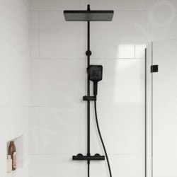 kielle Vega - Set de douche avec thermostat, 300 x 200 mm, 3 jets, noir mat 20618004