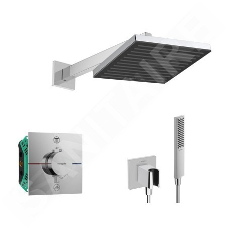 Hansgrohe - Set de douche avec thermostat encastré, corps d’encastrement, 26x26 cm, chrome SANI21HHH003