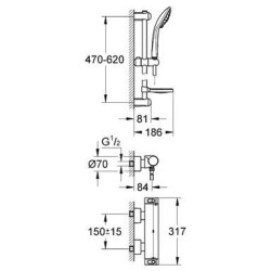 Grohe Grohtherm 2000 - Mitigeur thermostatique de douche avec colonne de douche de 600 mm, chrome 34195001