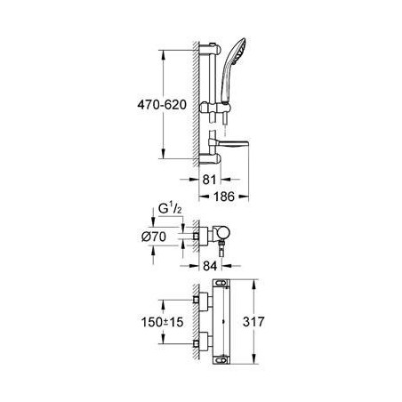 Grohe Grohtherm 2000 - Mitigeur thermostatique de douche avec colonne de douche de 600 mm, chrome 34195001
