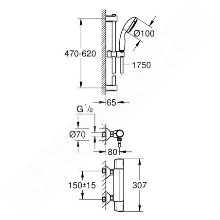 Grohe Precision Trend - Set de douche avec thermostat, 3 jets, chrome 34237002