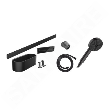 Hansgrohe WallStoris - Set de pommeau de douche 105, 3 jets et accessoires de salle de bain, noir mat 24291670
