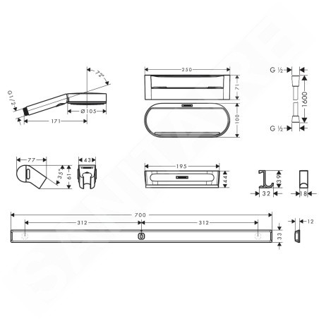 Hansgrohe WallStoris - Set de pommeau de douche 105, 3 jets et accessoires de salle de bain, noir mat 24291670