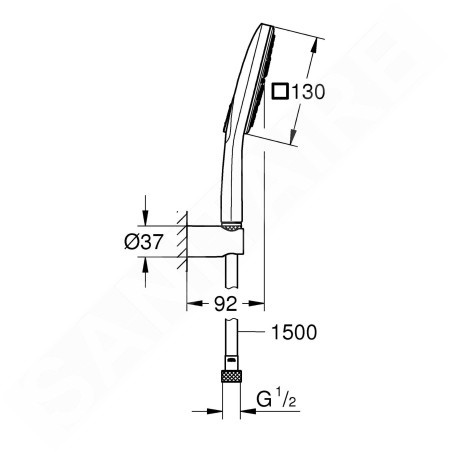 Grohe Rainshower SmartActive Cube - Set de douche de tête 130 9,5 l/min, 3 jets, support et flexible, chrome 26589000
