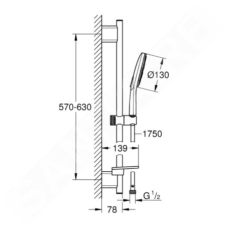 Grohe Rainshower SmartActive - Set de douche de tête 130 9,5 l/min, 3 jets, barre 600 mm et flexible, chrome 26575000