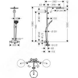 Hansgrohe Raindance Select S - Colonne de douche thermostatique Showerpipe, 1jet, aspect doré poli 27633990