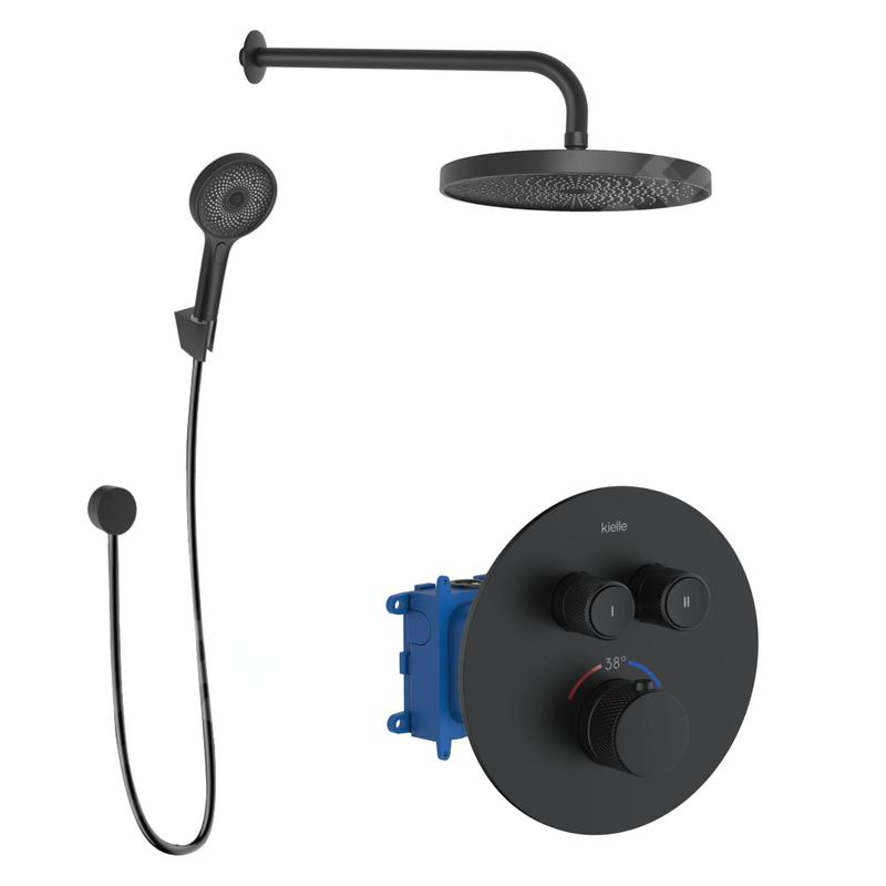 kielle Oudee - Set de douche avec mitigeur encastré, 2 sorties, avec accessoires et corps d’encastrement, noir mat 20602SPT24 kielle Oudee - Set de douche avec mitigeur encastré, 2 sorties, avec accessoires et corps d’encastrement, noir mat 20602SPT24