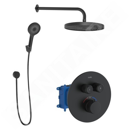 kielle Oudee - Set de douche avec mitigeur encastré, 2 sorties, avec accessoires et corps d’encastrement, noir mat 20602SPT24