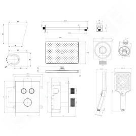 kielle Arkas I - Set de douche avec mitigeur encastré, 2 sorties, avec accessoires et corps d’encastrement, noir mat 20611SPT24