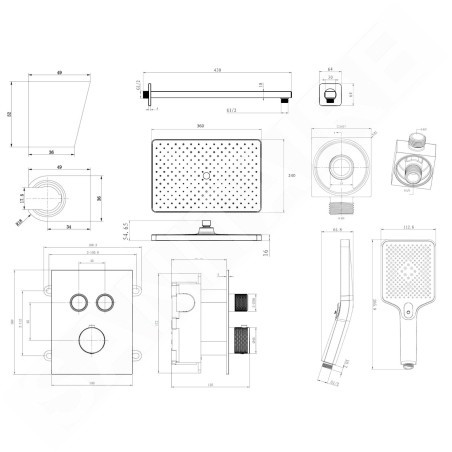 kielle Arkas I - Set de douche avec mitigeur encastré, 2 sorties, avec accessoires et corps d’encastrement, noir mat 20611SPT24