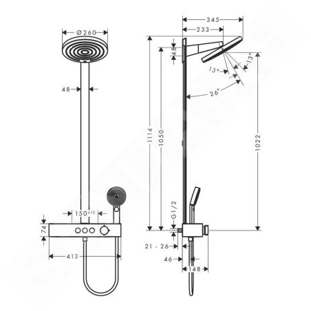Hansgrohe Pulsify S - Set de douche 260 avec thermostat ShowerTablet Select 400, 2 jets, blanc mat 24240700
