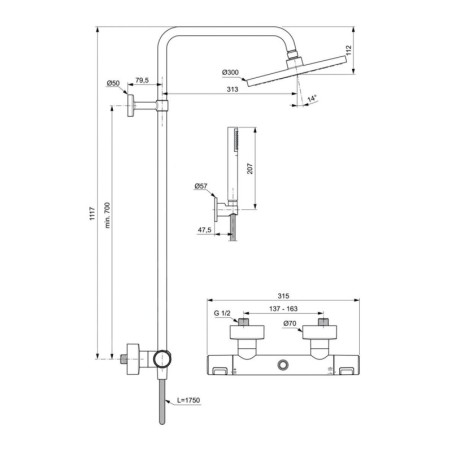 Ideal Standard CeraTherm - Set de douche T25 avec thermostat, diamètre 300 mm, 1 jet, noir BC748XG