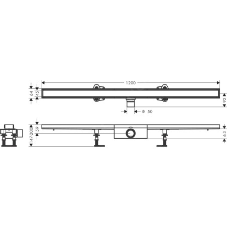 Hansgrohe RainDrain Compact - Caniveau de douche 120 cm pour insertion de carreaux, avec grille 56185000