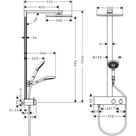 Hansgrohe Raindance E - Set de douche Showerpipe 300 avec thermostat 350, chrome 27361000
