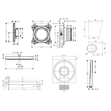 SANITINO - Set de douche avec thermostat et corps encastré hansgrohe, accessoires kielle, chrome SANI21HHK003