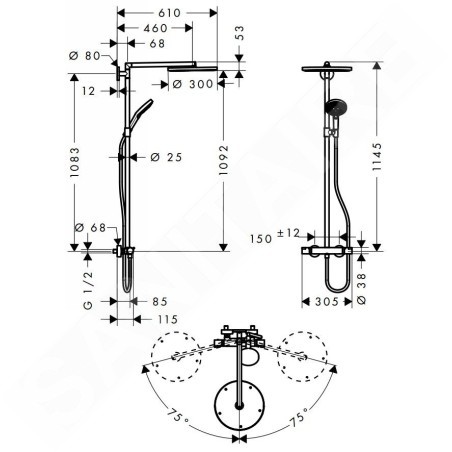 Hansgrohe Raindance S - Set de douche avec thermostat, 300 mm, chrome 27114000
