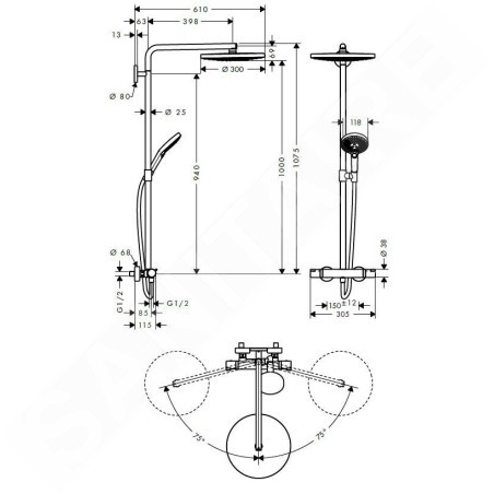 Hansgrohe Raindance Select S - Set de douche avec thermostat, 300 mm, 2 jets, chrome 27133000