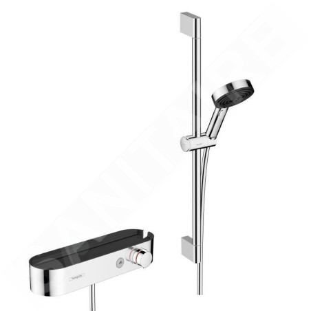 Hansgrohe Pulsify Select - Set de douche Relaxation avec thermostat, 3 jets, avec barre 650 mm, chrome 24260000