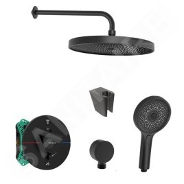 SANITINO - Set de douche avec thermostat et corps encastré hansgrohe, accessoires kielle, noir mat SANI21HKK402