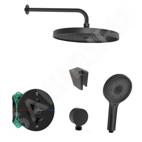 SANITINO - Set de douche avec thermostat et corps encastré hansgrohe, accessoires kielle, noir mat SANI21HKK402