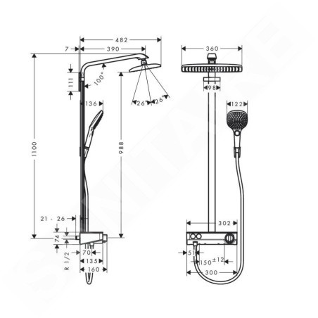 Hansgrohe Raindance Select E - Set de douche Showerpipe 360 avec thermostat ShowerTablet Select, chrome 27288000