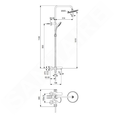 Ideal Standard Cerafine O - Set de douche avec mitigeur, diamètre 200 mm, 1 jet, noir BC525XG