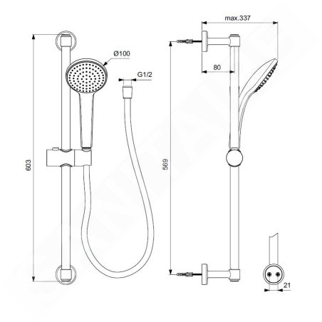 Ideal Standard Idealrain - Ensemble de douchette à main, barre et flexible, noir BD142XG