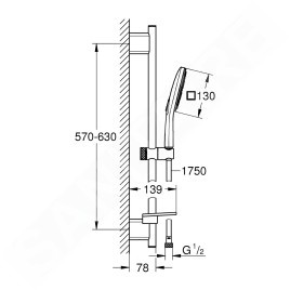 Grohe Rainshower SmartActive Cube - Set de douche de tête 130, 3 jets, barre 600 mm et flexible, chrome 26583000