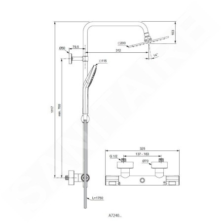 Ideal Standard CeraTherm - Colonne de douche T100 avec thermostat, 200 mm, 3 jets, chrome A7240AA