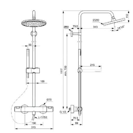 Ideal Standard CeraTherm - Set de douche avec thermostat, diamètre 20 cm, noir soyeux A7586XG